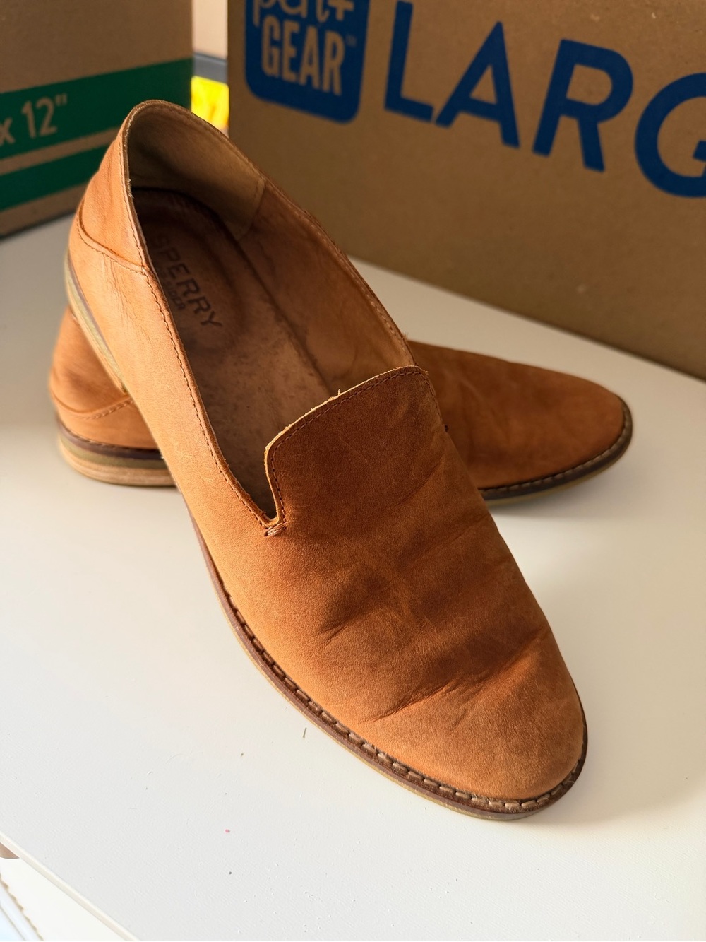Sperry Women’s Suede Slip-On Loafers in Cognac Brown